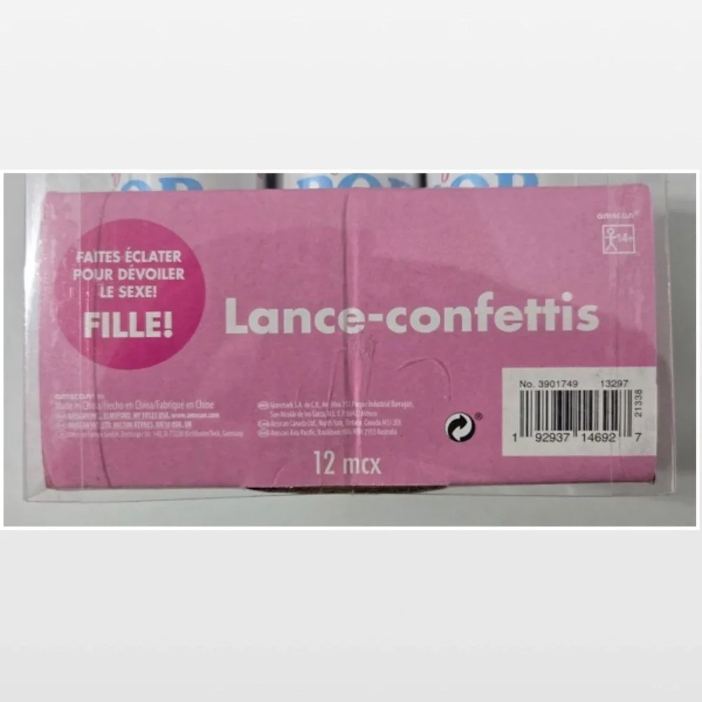 New Amscan Gender Reveal Baby Party Confetti Poppers 12 Pieces Girl Pink NWT